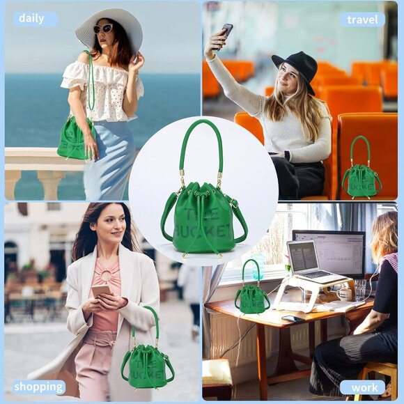 Mini Leather Bucket Bags for Women Drawstring Crossbody Handbags Hobo Bag - Picture 7 of 7